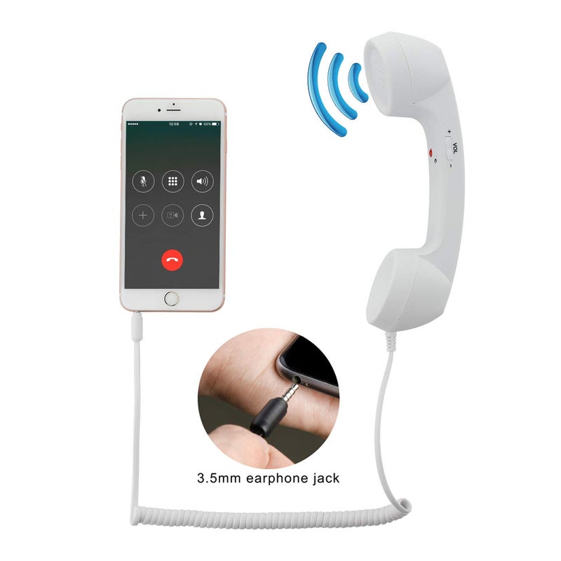 CM Vintage Retro Telephone Handset Cell Phone Receiver MIC Microphone for Cellphone Smartphone, 3.5 mm Socket (White) - Image 2